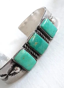 Vintage Helen Harrison Navajo ingot sterling silver turquoise bracelet, 35 g - Picture 1 of 7
