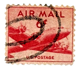 1946 DC-4 Skymaster Red 6₵ Cent AIR MAIL Stamp EXCELLENT Money Back Guarantee - Picture 1 of 2
