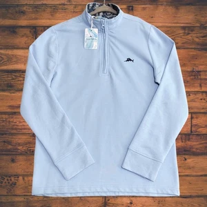NWT Tommy Bahama Boys Kids Light Blue 1/4 Zip Long Sleeve Pullover Large 10/12 - Picture 1 of 11