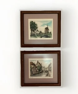2  Roger Hebbelinck “ BRUGES BRIDGE” Hand Colored Old Watercolor Etching Framed - Picture 1 of 12