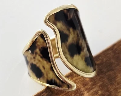 Estate Real 14K YELLOW Gold & Enamel ITALY Italian Leopard or Cheetah Ring SZ 9 - Image 1 of 4