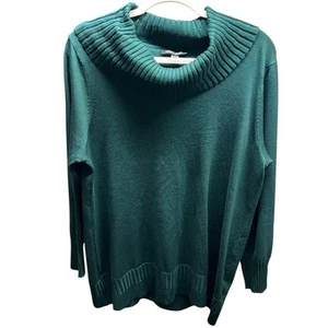 Cable & Gauge - Woman’s Plus Size 1x- Dark Green Cowl Neck Knit Sweater - Picture 1 of 8