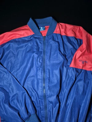 Mens Medium Older Spalding Full Zip Windbreaker Jacket Blue And Red - Image 1 of 4