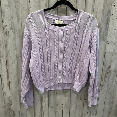 复古 United Colors of Benetton 紫色电缆针织开衫柔软小屋仙女 S — 第 1/4 张图片