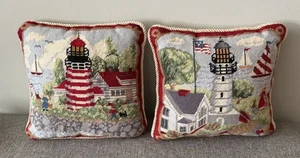 Paar Wolle Needlepoint Lighthouse Kissen 13"x13" Küste  - Bild 1 von 8