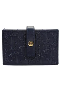 Christian Dior Womens Navy Embosses Leather Accordion Wallet - Picture 1 of 13