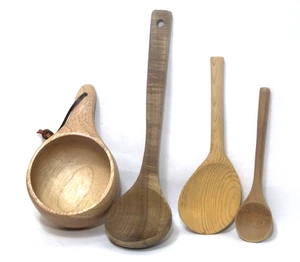 Hand Crafted Wood Kitchen Utensils Spoons Ladle Scoop Cup Set 4 - Picture 1 of 9