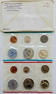 1964 US Uncirculated Mint Set - 2 Sets of 5 Coins w Original Government Envelope - Image 1 of 4