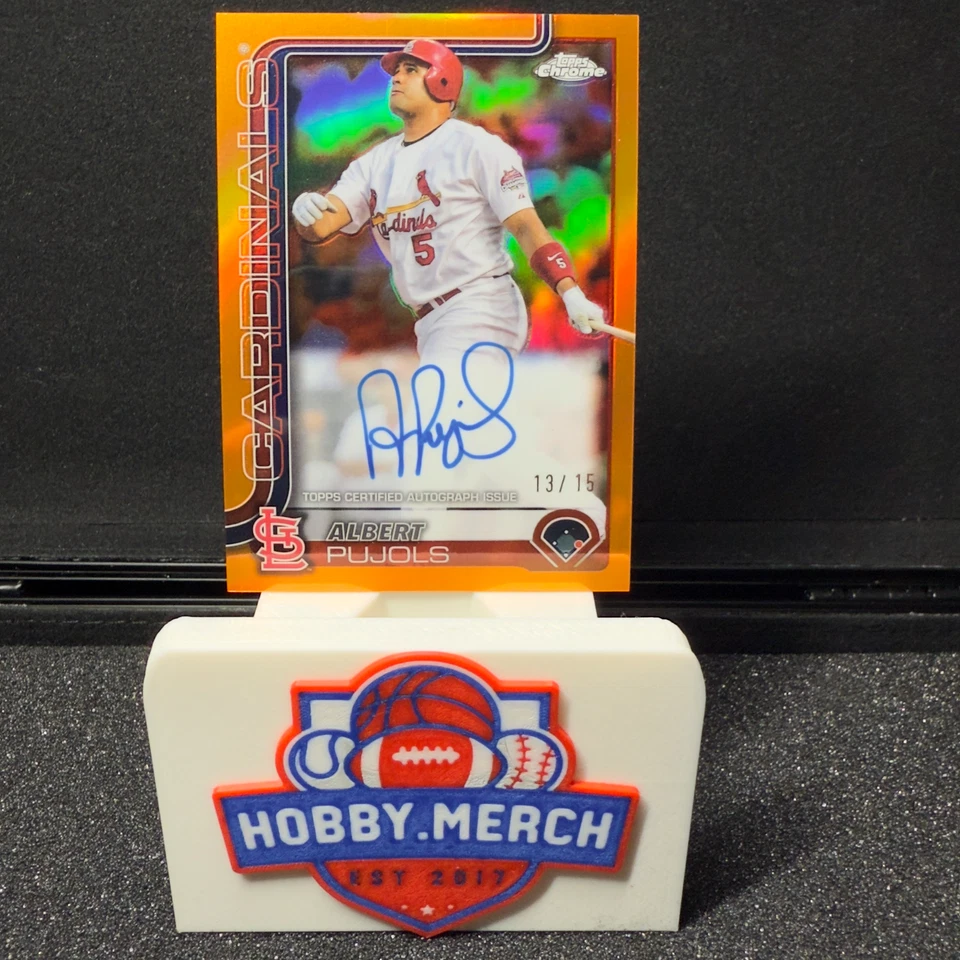 2025 Topps Chrome Albert Pujols оранжевая переливающаяся карточка с автографом 13/15 HOF SSP - Изображение 1 из 4