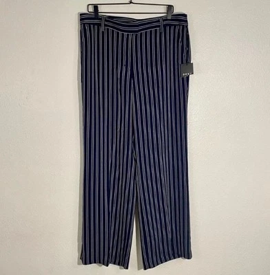 Nuevo DKNY Optical Allusion Azul Marino Rayas Pierna Ancha Pantalones de Vestido Talla 12 Foto 1 de 4