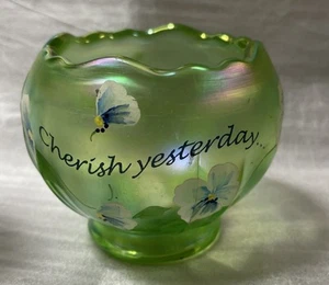FENTON GREEN ROSE BOWL "A GARDEN OF FRIENDS IS ALWAYS IN BLOOM" Kerzenhalter - Bild 1 von 5