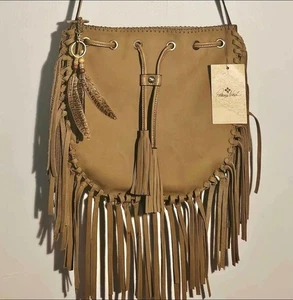Patricia Nash Handtasche, Leder & Fransen "Carrara" Weizen Crossbody, Karte & Staubbeutel - Bild 1 von 14