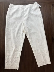 Kate Hill Linen Pants Trousers Women’s 14 XL White Eyelet Detail NWT $80 - Picture 1 of 9