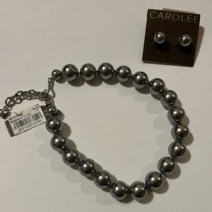 Carolee Grey Faux Pearl Necklace With Matching Earrings New Vintage - Picture 1 of 6