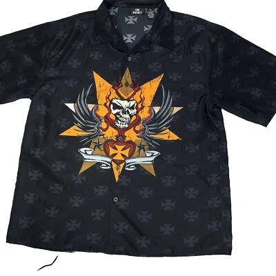 City Impact All Over Print Double Sided Skull Wings Star Button Shirt Men Sz XL - Image 1 of 4