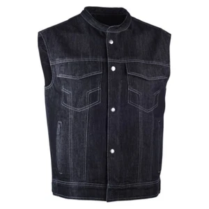 Highway 21 Iron Sights Club Collar Black Denim Motorcycle Vest Men's Sizes M-XL - Bild 1 von 2