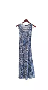Abito Edizioni Basic TG S Blu Bianco Paisley Spiaggia Estivo Midi Senza Maniche Cotone - Foto 1 di 9