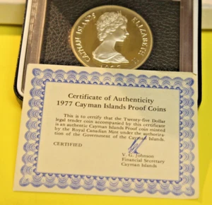 1977 Cayman Island $25 Silver Proof Coins "QUEEN'S SILVER JUBILEE 1952-1977" COA - Picture 1 of 13