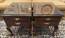Pair of Henkel Harris Queen Anne Mahogany End Table 2 Drawers Style #5413