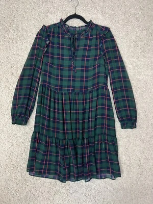 J. Vestido de mujer pequeño escote redondo con volantes verdes campesino a cuadros escoceses Foto 1 de 4