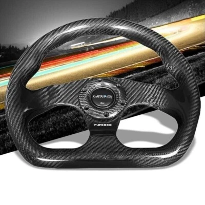 NRG ST-009CF-BK Carbon FiberD-Shape Flat 3 Spoke Steering Wheel+Horn Button - Image 1 of 4