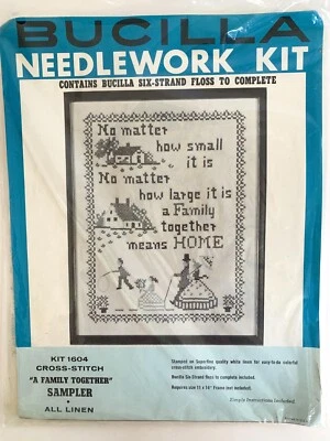 Kit de punto de cruz estampado Bucilla sobre lino 1604 A FAMILY TOGETHER SAMPLER Foto 1 de 2