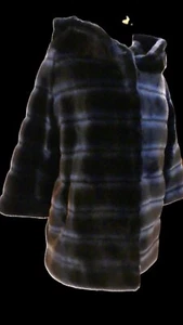 Faz Not Fur Faux Fur Long Swinger Jacket Coat Black Blue USA Size M UK T2 Blue - Picture 1 of 17