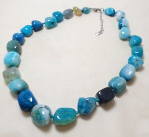 Signed 20" Chunky LUC Lucus Lameth Sterling Silver Blue Stone Agate Necklace 