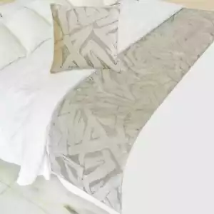 Decorative Bed Runner Ivory White Twin Bed Runner Cut Velvet - Frosted Grace - Picture 1 of 6