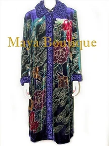 Opera Coat Duster Silk Velvet Purple Peacock Long Lined XL - 1X Maya Matazaro - Picture 1 of 7
