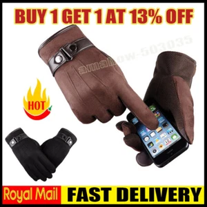 Men's Touch Screen Leather Warm Gloves Thermal Fleece Lined Driving Winter Gift~ - Picture 1 of 17