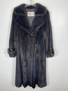 Abrigo clásico de piel de visón marrón oscuro negro para mujer grande 45" de largo - Imagen 1 de 6