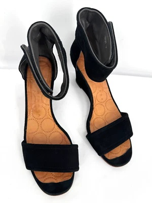 Chie Mihara Ruala Black Suede Leather Wedge Ankle Strap Sandals Shoes Sz 39 Sz 9 - Image 1 of 4