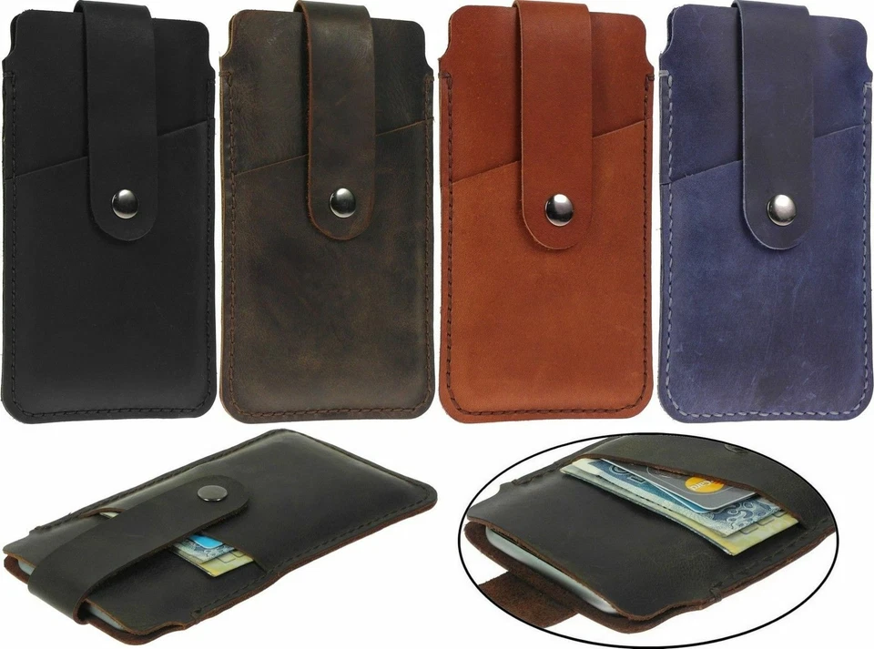 FUNDA DE CUERO GENUINO HECHA A MANO CON CORREA Y BOLSILLO PARA TARJETAS FUNDA PARA IPHONE Foto 1 de 4