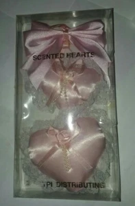 Satin and Lace Pink Heart Shaped Scented Miniature Pillows Vintage - Picture 1 of 4