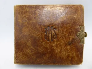 ANTIQUE LEATHER CHEMIN DE CROIX LOURDES STATIONS OF THE CROSS PIERCED METAL PAN - Picture 1 of 16