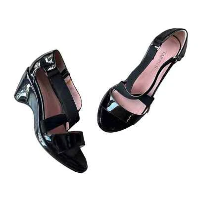 Sandalias de cuña Taryn Rose negras charol correa cruzada talla 5,5 Foto 1 de 4