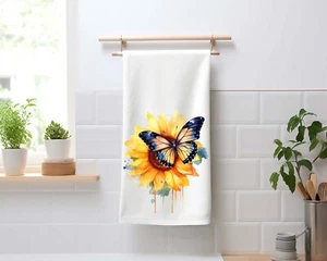 Sonnenblume Schmetterling Küche Geschirrtuch Mehlsack Handtuch Deko Handtuch - Bild 1 von 2