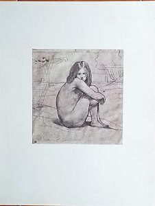 Jeune Fille Nue Assise par Jean-Baptiste Camille COROT Dessin Imprimé 225x232 mm