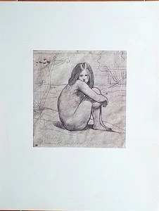 Jeune Fille Nue Assise par Jean-Baptiste Camille COROT Dessin Imprimé 225x232 mm - Picture 1 of 1