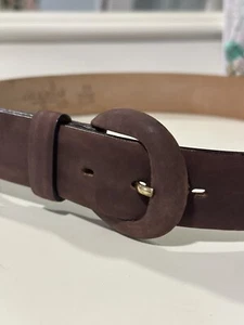 Cole Haan Chocolate Brown 100% Leather Suede Nubuck Brass Belt Sz 28 S/XS - Picture 1 of 12