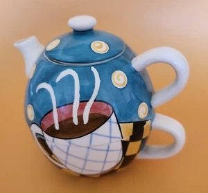 Ceramic Tea for One Hand Painted "Jazz Cafe" 6" Tall to the Top of the Lid - Picture 1 of 5