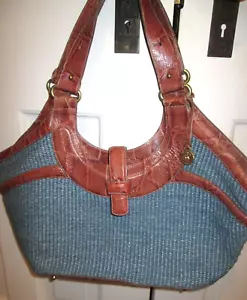Brahmin Pablo Island Raffia Large Straw Tote Bag Handbag Purse Blue Raffia - Picture 1 of 7