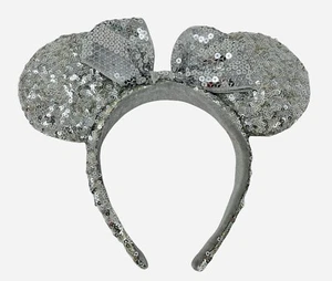 Disney Parks Exclusive Minnie Ear Headband Holiday Silver Sequined Bow - Picture 1 of 2