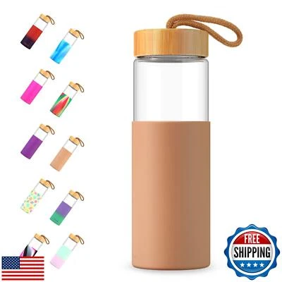 Botella de agua de vidrio borosilicato Tronco 24 oz con tapa de bambú, silicona antideslizante Foto 1 de 4
