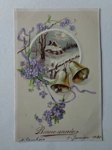 CPA GAUFREE BONNE ANNEE PAYSAGE ENNEIGE CLOCHES - Foto 1 di 2