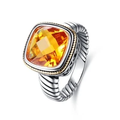 Lindo anel Drop Dead folheado a ródio 4 quilates citrino dourado ~tamanho 7 ~com bolsa de presente - Imagem 1 de 3