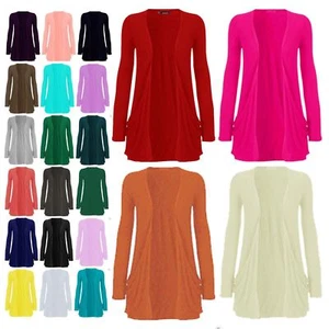 New Women Open Boyfriend Cardigan Pockets Plain Long Sleeve Tops Plus Size - Picture 1 of 25