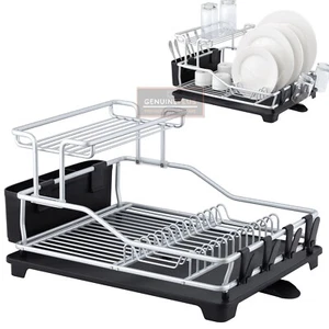 D.LINE Pinnacle Aluminium 2-Tier Dish Rack w/ Draining Board 52 x 37.5 x 27 cm! - Foto 1 di 8