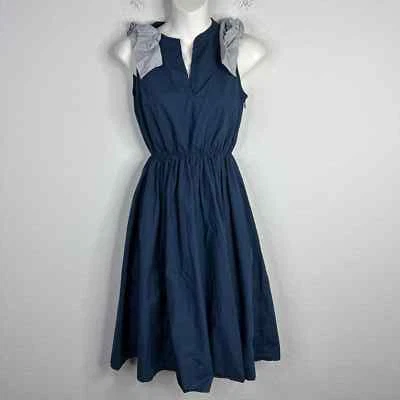 Anthropologie Portrait Of A Girl Dress Womens Size 2 Blue Retro Bow Fit Flare - Image 1 of 4